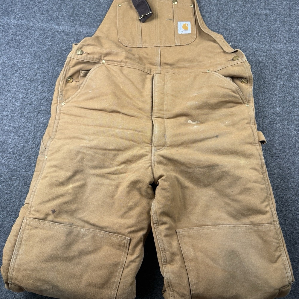 Carhartt Bibs Men 38x34 Duck Canvas Arctic Quilt Lined Insulated Overalls R03 - Picture 6 of 14